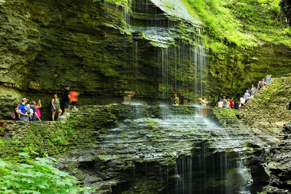 People walking by Rainbow Falls
