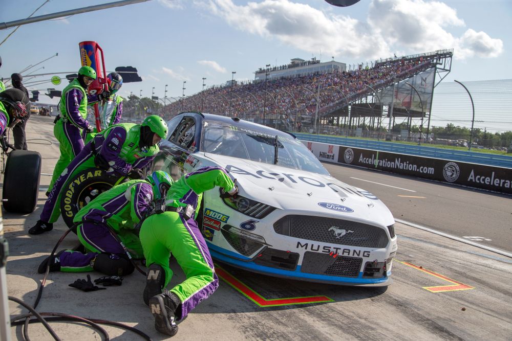 A race car during a pit stop at Watkins Glen International