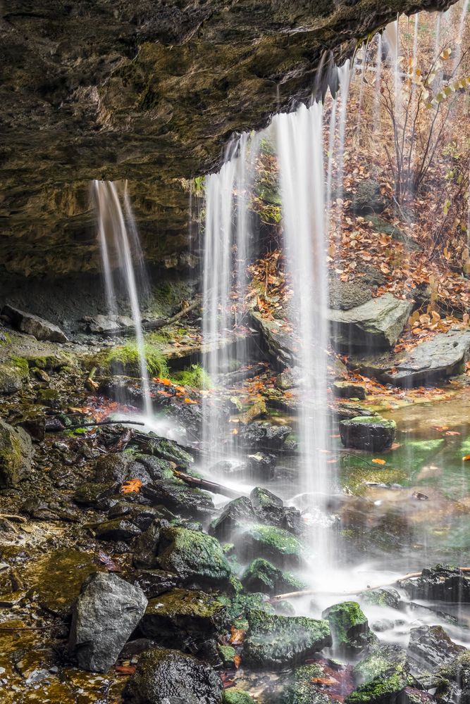 View from under a waterfall at Oglebay Park