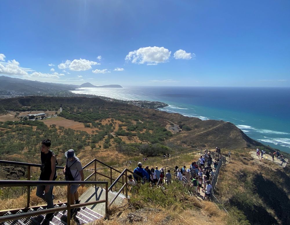 People hiking up to Diamond Head Summit