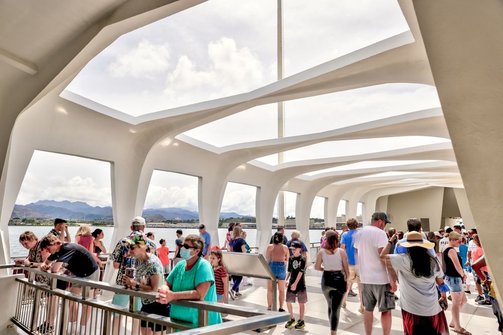 People inside the Pearl Harbor National Memorial