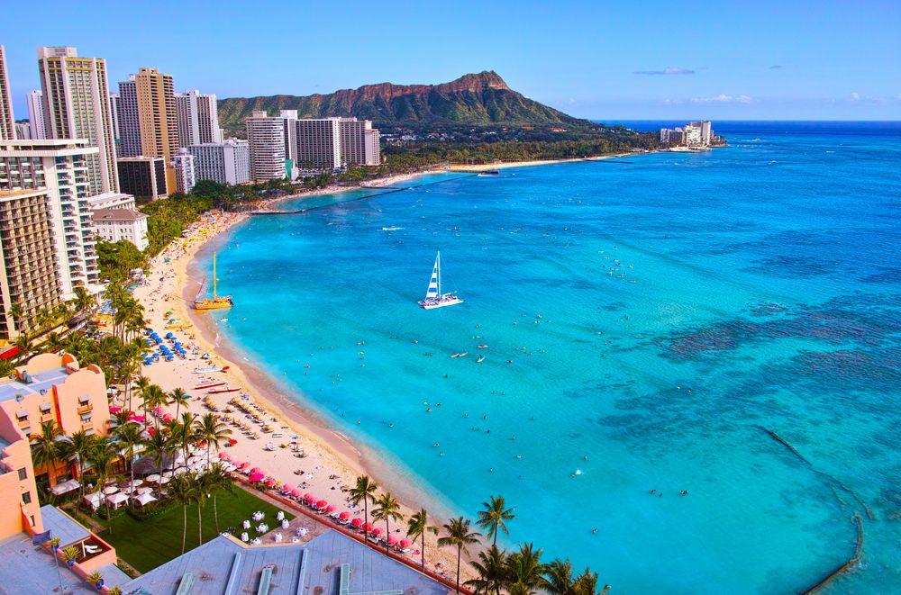 Aerial view of the stunning Waikiki Beach