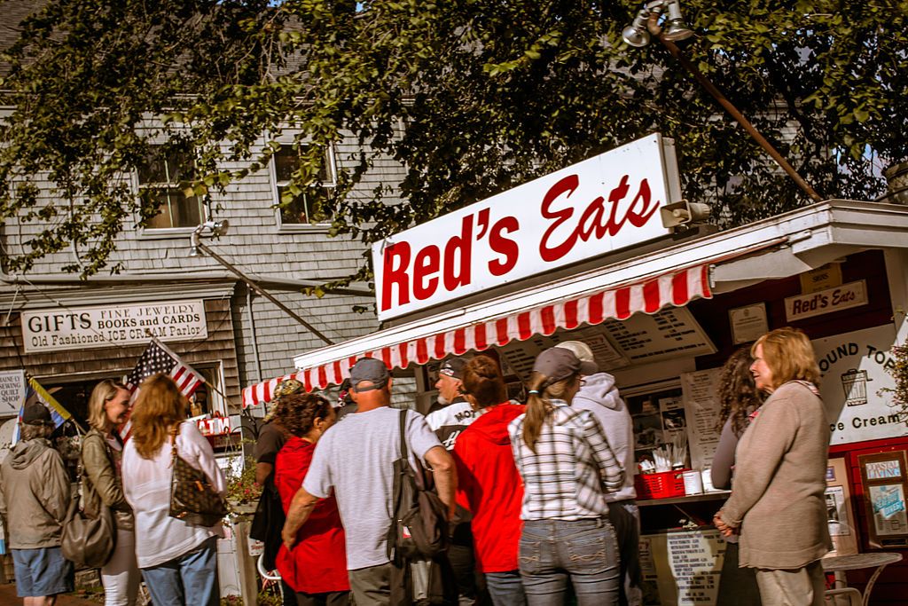 People waiting in line in front of Red’s Eats.