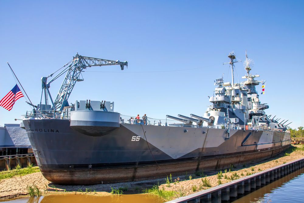 View of the docked Battleship North Carolina
