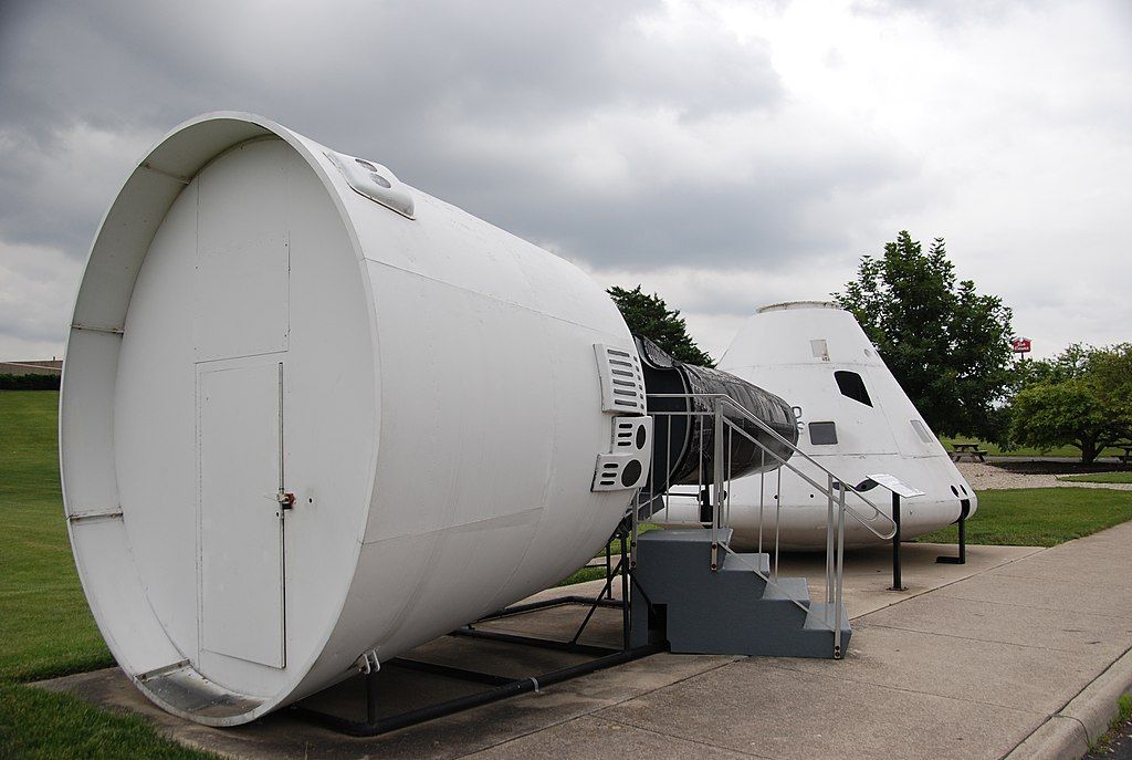 Apollo capsule on the grounds of Armstrong Air & Space Museum