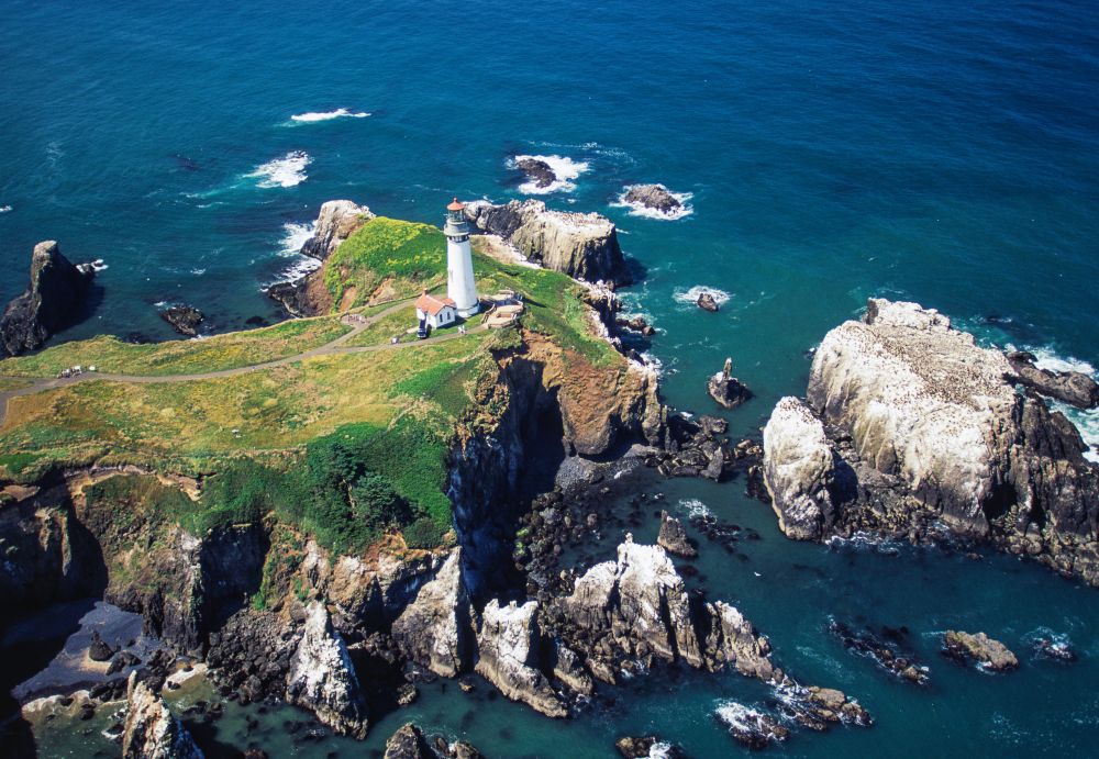 Aerial view of the Yaquina Head Lighthouse