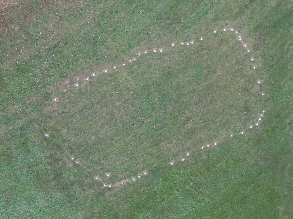 Aerial view of Jeffers Mound showing hopewell's pole house footprints