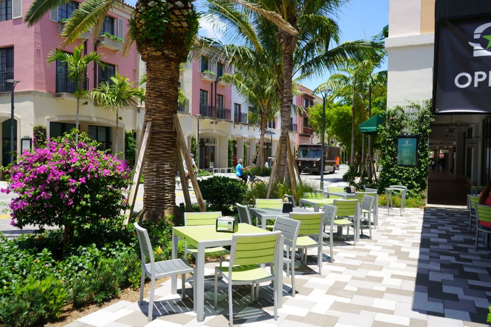 Outdoor dining setup along The Square