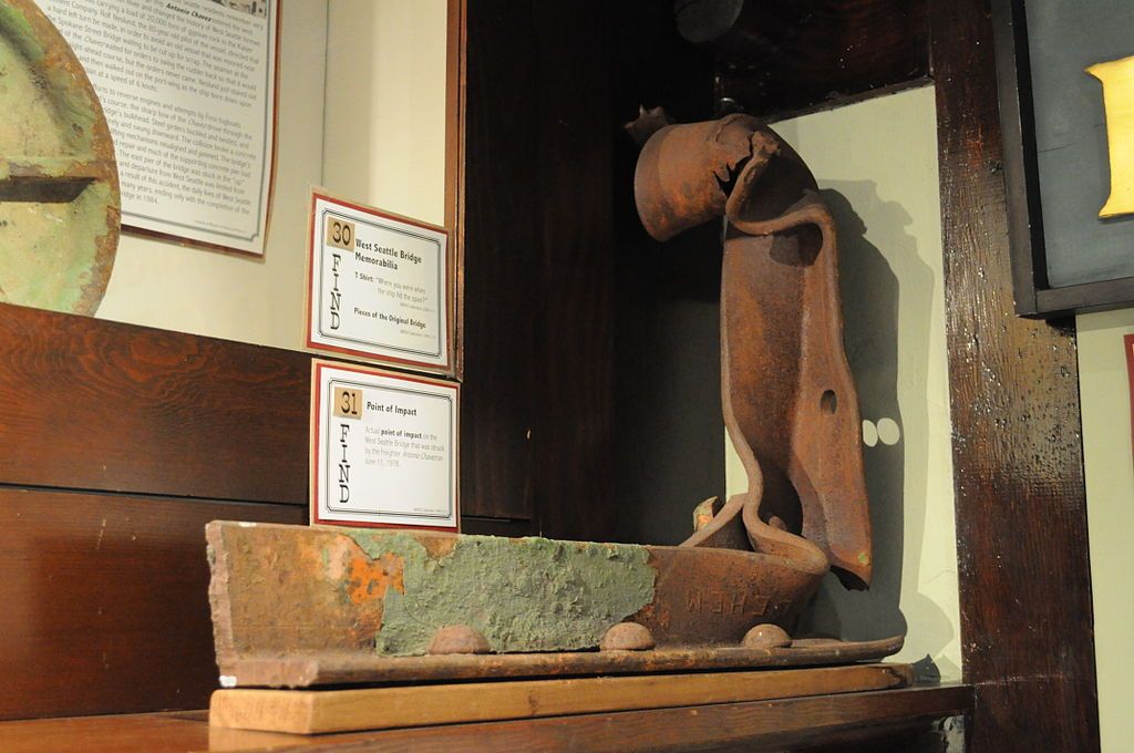 Part of an old bridge displayed in Log House Museum