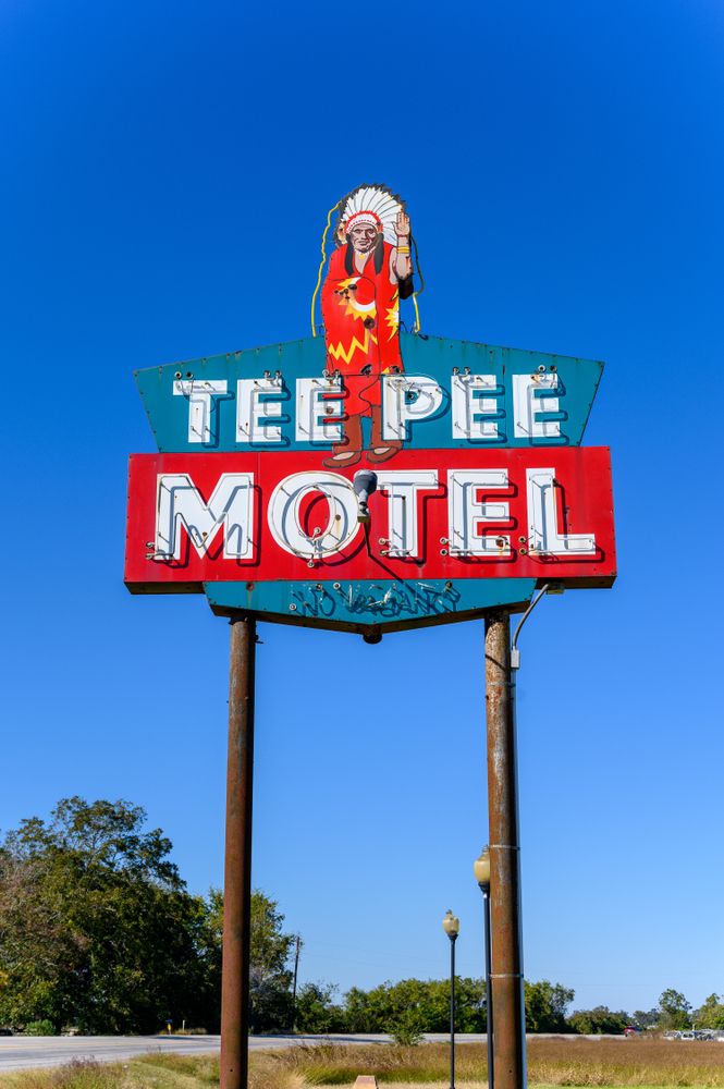 Signage of Teepee Motel & RV Park