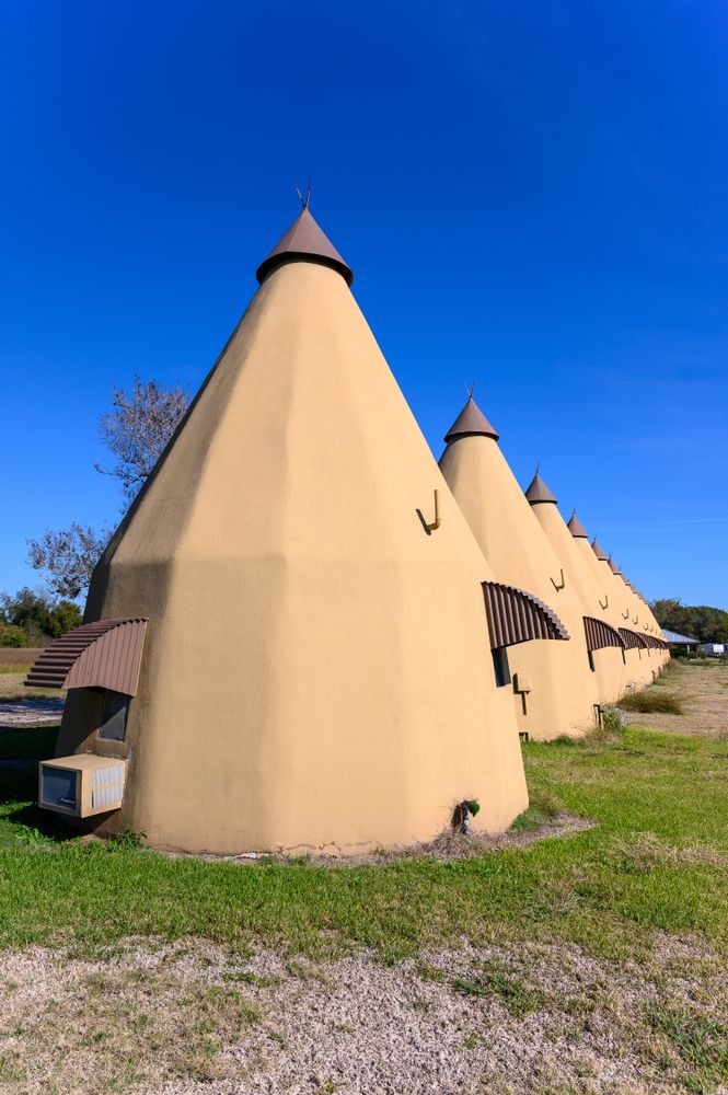 Teepee-shaped buildings of Teepee Motel & RV Park