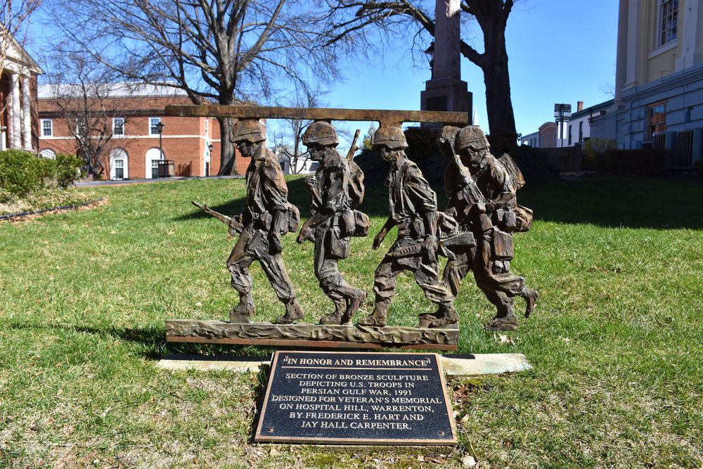 Bronze sculpture in front of The Fauquier History Museum at the Old Jail