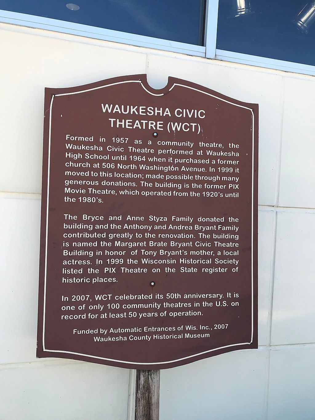 History plaque of Waukesha Civic Theatre