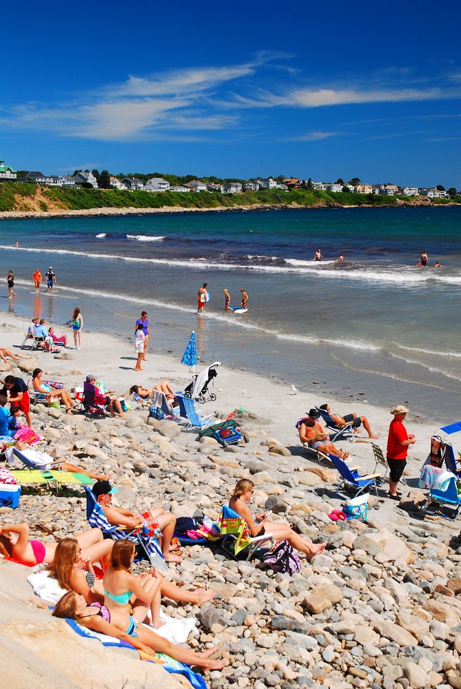 People enjoying the sun at Long Sands Beach