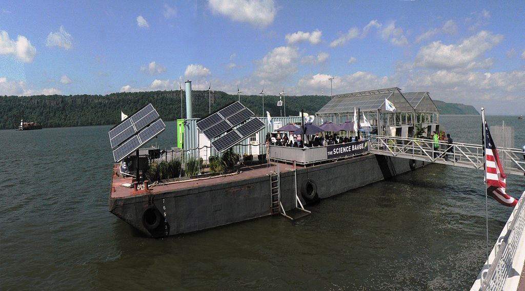 Passengers getting on the Science Barge