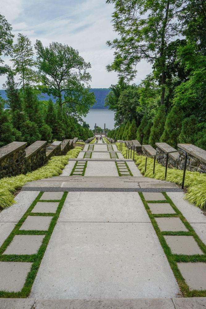 Steps leading to the Hudson river at Untermyer Park and Gardens