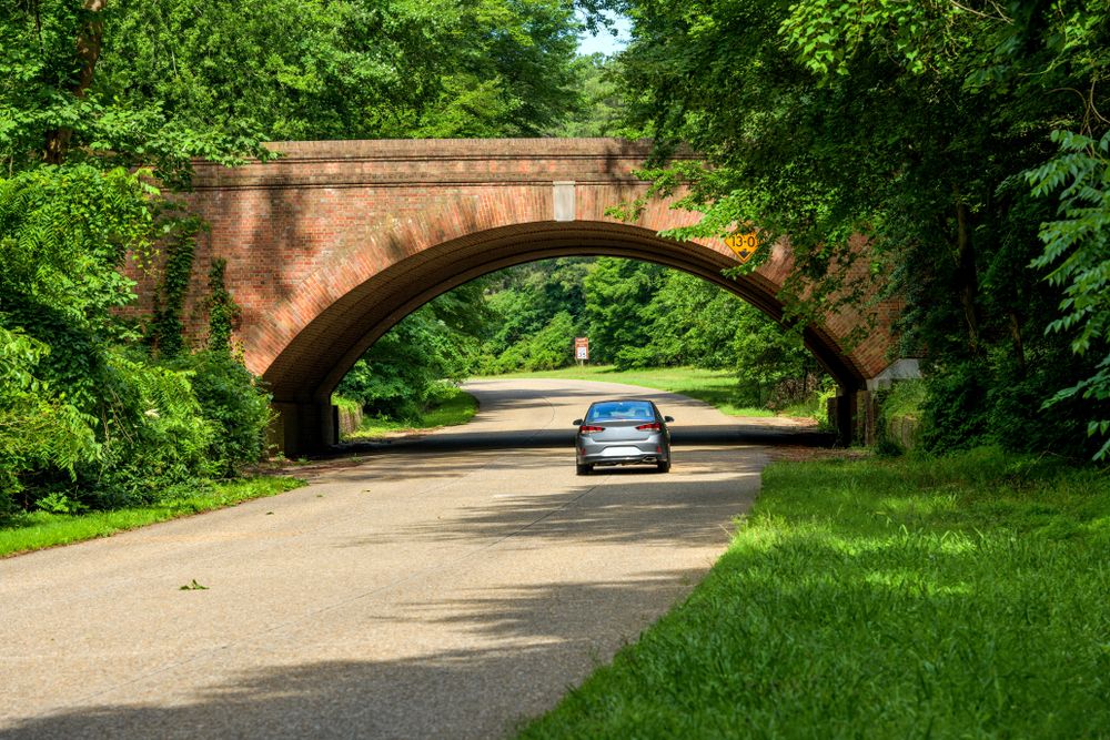 A brick bridge at Colonial Parkway