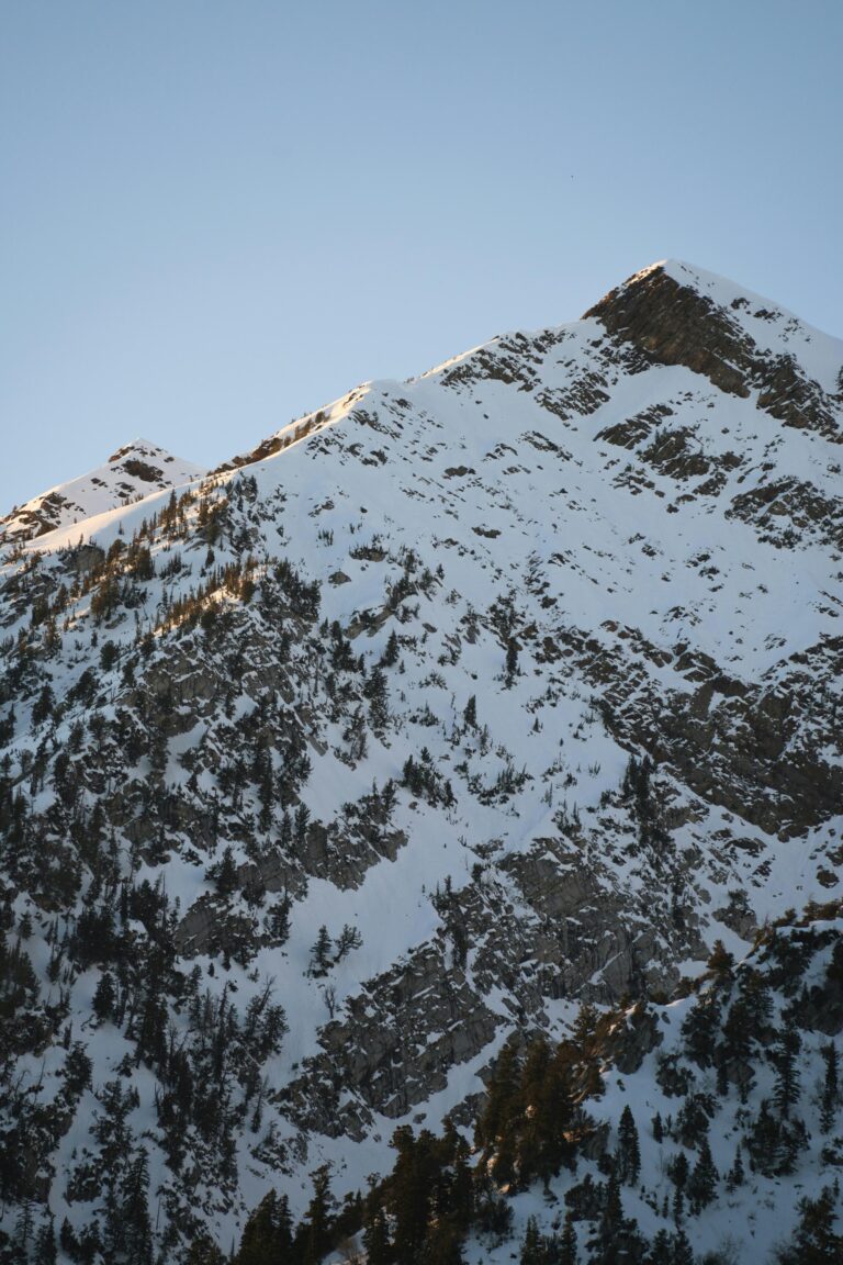 Glistening snow blankets the slopes of Little Cottonwood Canyon, Utah, showcasing a serene mountain landscape.